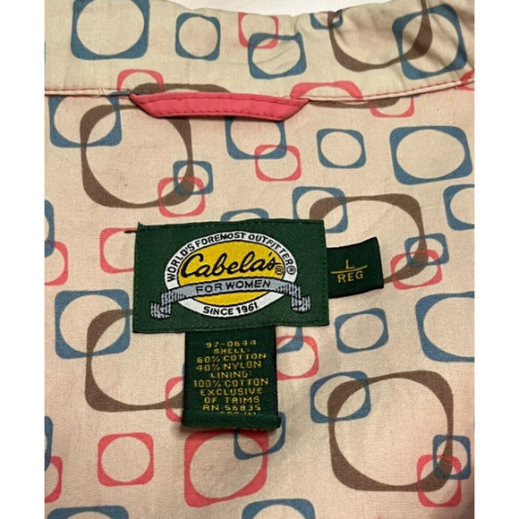 Cabelas Mid Length Rain Jacket Size Large Pink Button Front Pockets - Picture 7 of 8